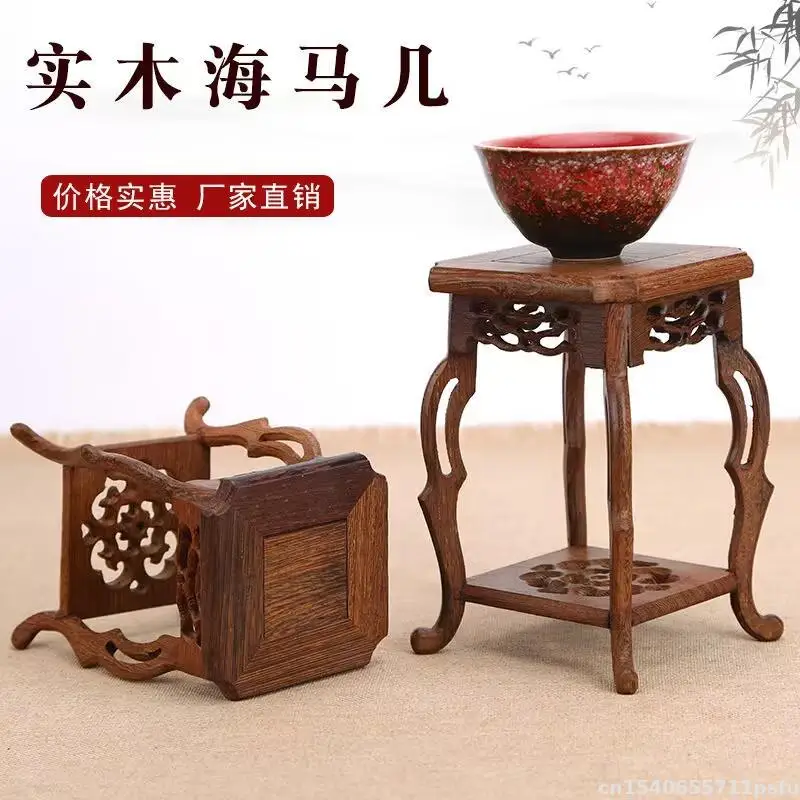 Natural Solid Wood Coffee Tea Table Pedestal Crafts Carved Vase Folwer Pot Decorative Shelves Buddha Incense Burner Diplay Stand