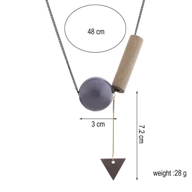 Pingente geométrico redondo de madeira, colar feminino com corrente de suéter, joia para festa e dia de natal