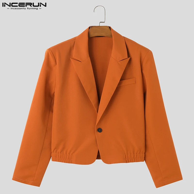 INCERUN-Chaqueta de manga larga con solapa para hombre, traje informal de un botón, moda coreana, abrigos finos, S-5XL, Color sólido, 2023