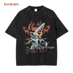 Anime Claymore T-shirts Vintage Washed Anime Clare T Shirt Oversize Hip Hop DTG Printing Manga Short Sleeve Tops Tees Cotton