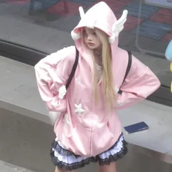 Japanese Sweet Cute Y2k Top Autumn New Star Aesthetic Zip Up Hoodie Casual All Match Loose Women Sweatshirt Anime Hoodied Coat