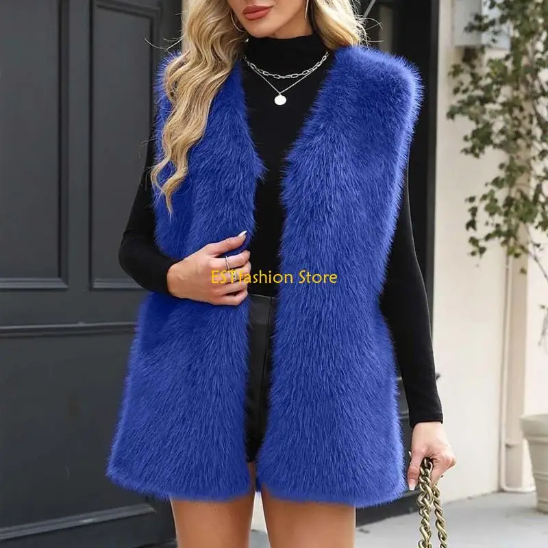 Y5GC Women's Quilted Sleeveless Jackets Faux Furs Vest Lightweight Winter Tops for Home Office Party Wear