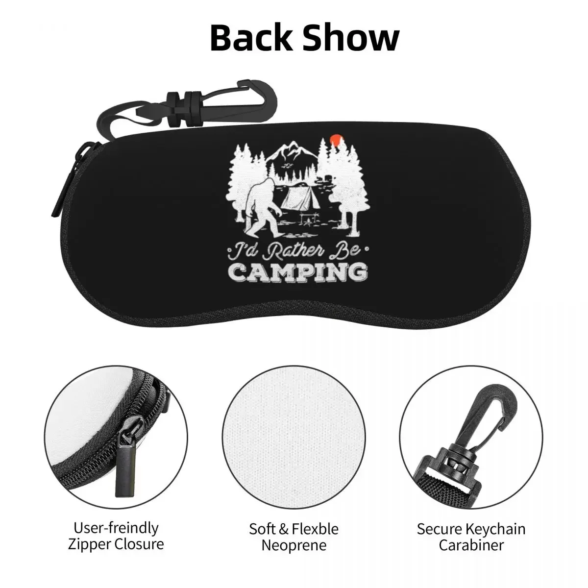 Personalizado Preferiría estar Camping Bigfoot Shell Fundas protectoras para gafas Estuche lindo para gafas de sol Bolsa para gafas