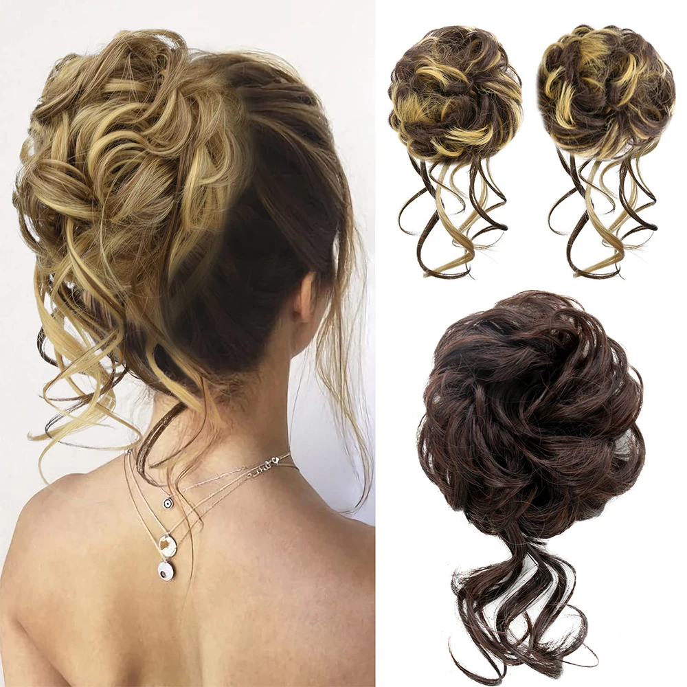 Synthetic Curly Donut Chignon Messy Hair Bun Chignon Hair Extensions Scrunchy Fake False Hair With Tail for Women Hairpieces