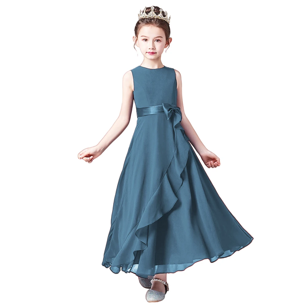 Dideyttawl Branco Alabaster Longo Júnior dama de honra Tornozelo Comprimento Elegante Flower Girl Vestidos para casamento Vestidos Formais