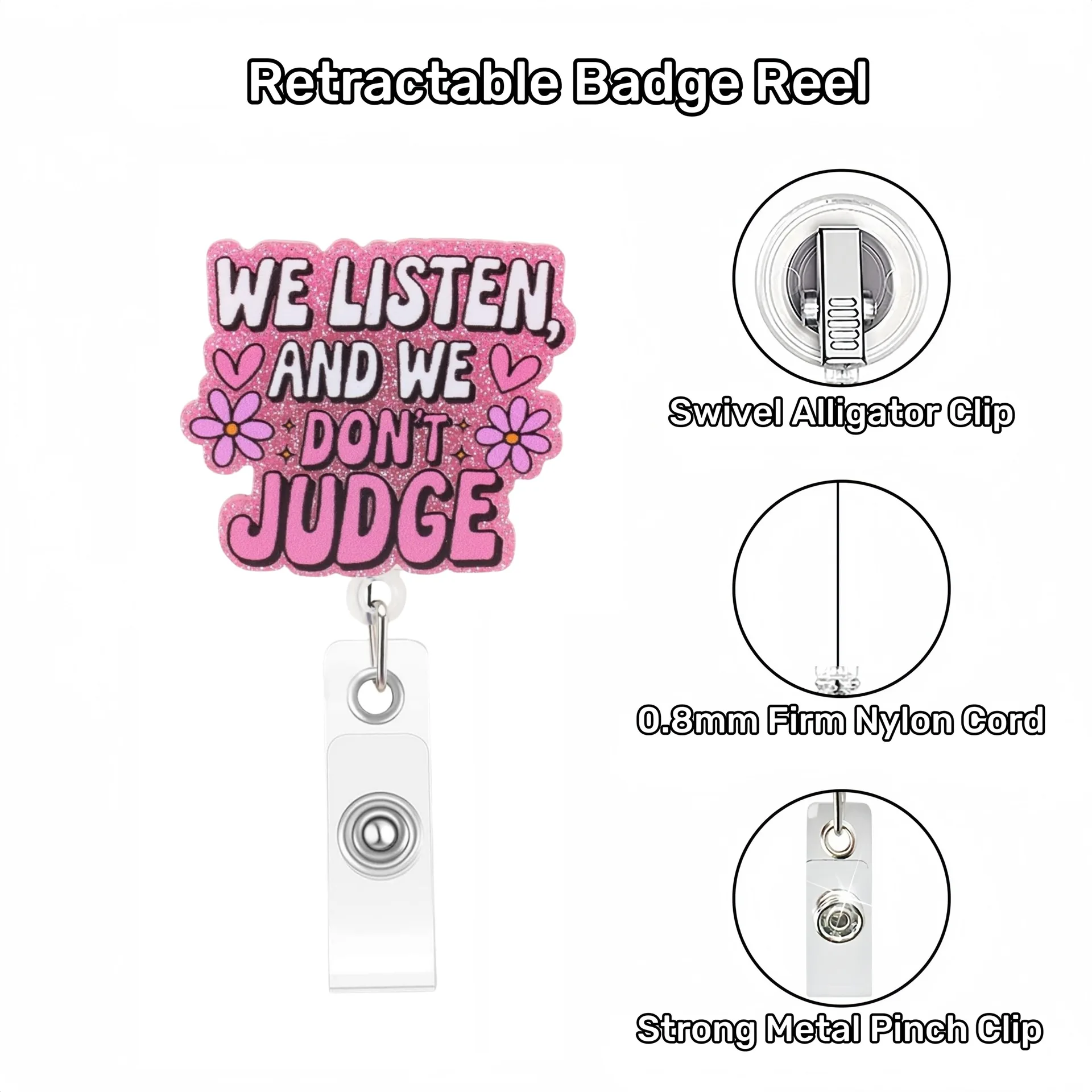 New Design 1 Piece Glitter Acrylic Funny Cat Bottle Goose Love Heart Retractable Nurse Badge Reel Student Doctor ID Card Holder