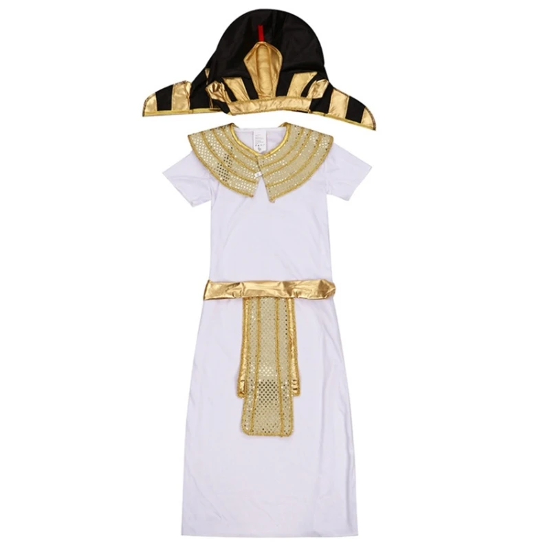 Kinderen Farao Kostuum Set Kids Egyptische Farao Kostuum Hals Kraag Farao Hoed Gewaad voor Halloween Rollenspel Cosplay