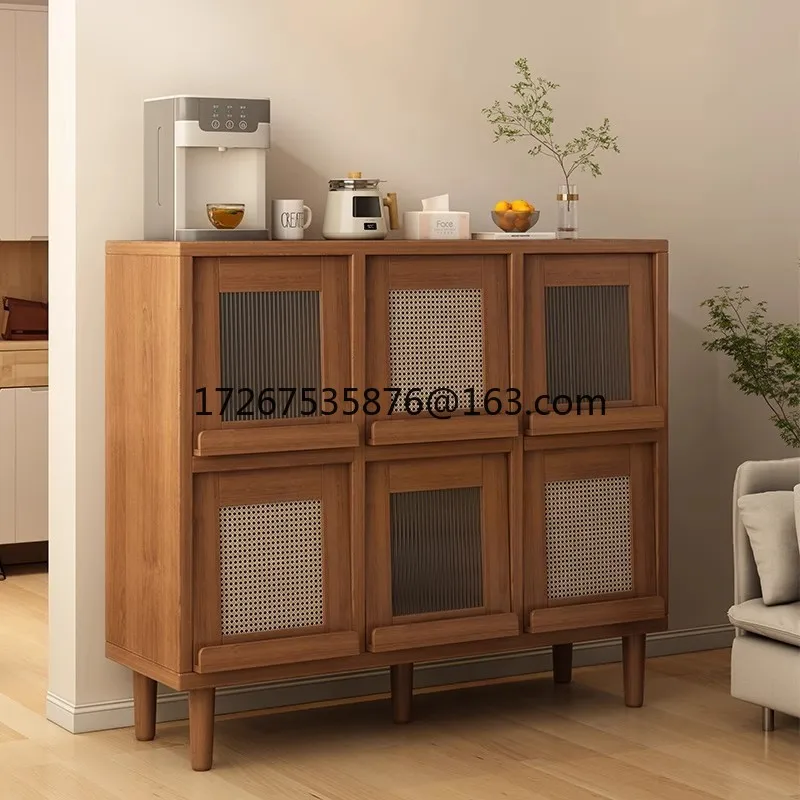 

Dining side living room tea storage cabinet walnut coffee cabinet against the wall floor-to-ceiling lattice storage cabinet