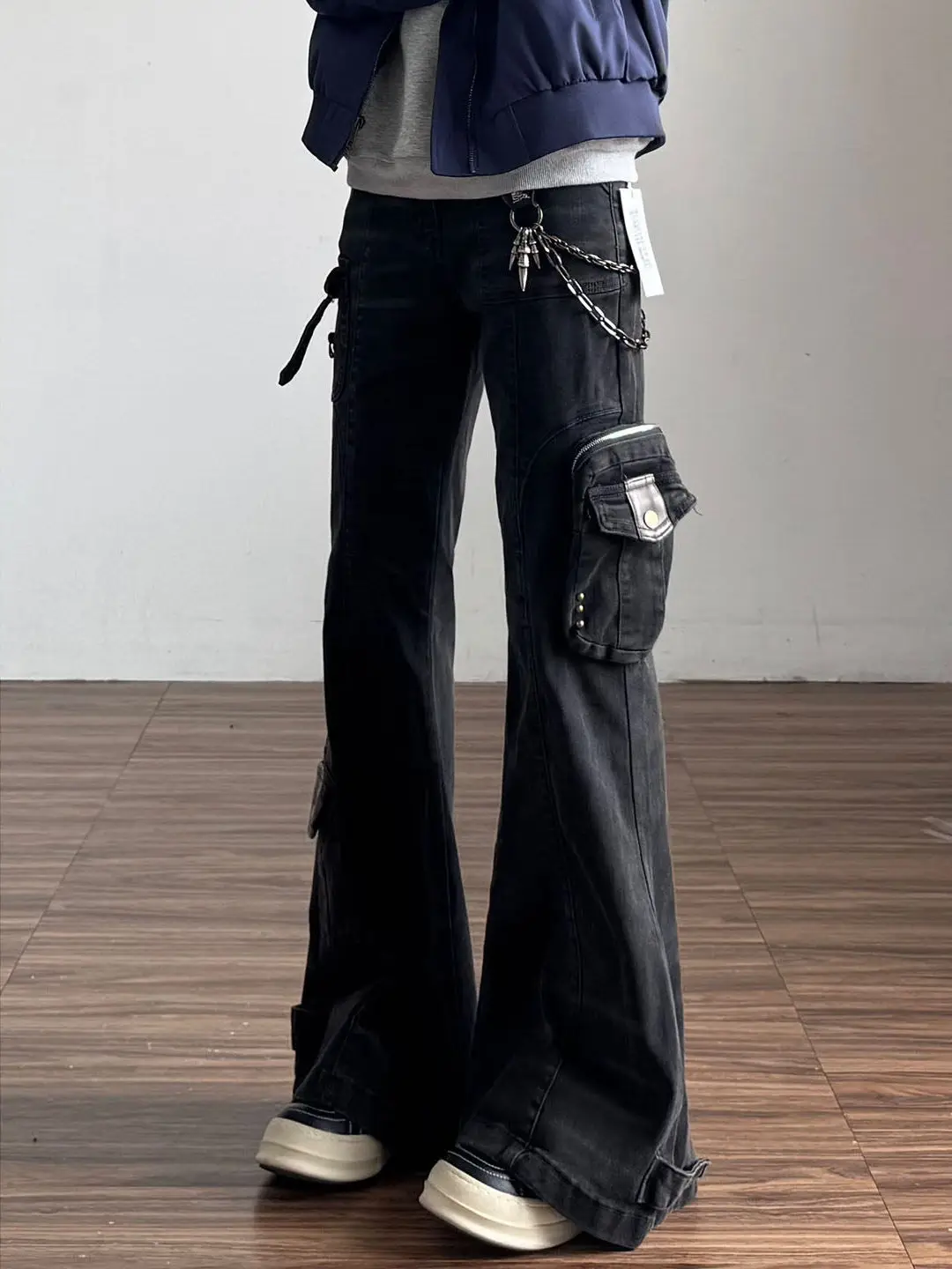 

Retro American Streetwear Denim Jeans Loose Wide Leg Workwear Trousers for Men Low Waist ket Design Spring Summer Jeans