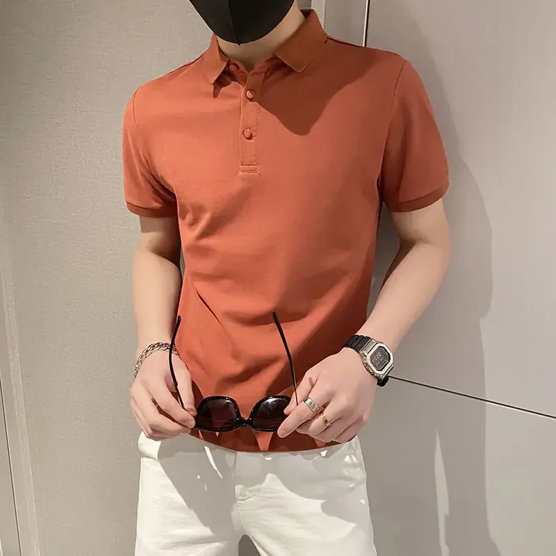 

White Plain with Collar T Shirt for Men Black Skinny Xl New in Tops & Tees High Quality Luxury Summer Loose Cool Man Polo Shirts