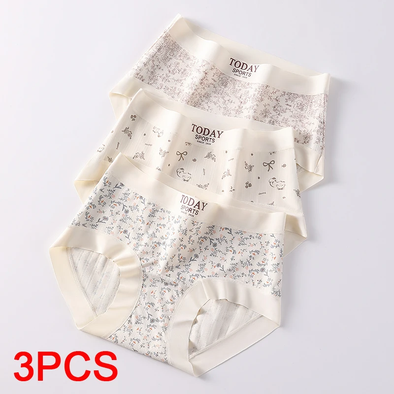 3Pcs Fashion Lingerie Sexy Briefs Triangular Seamless Panties for Women Underwear Lady Soft Women's Panties Set Pack Flowers