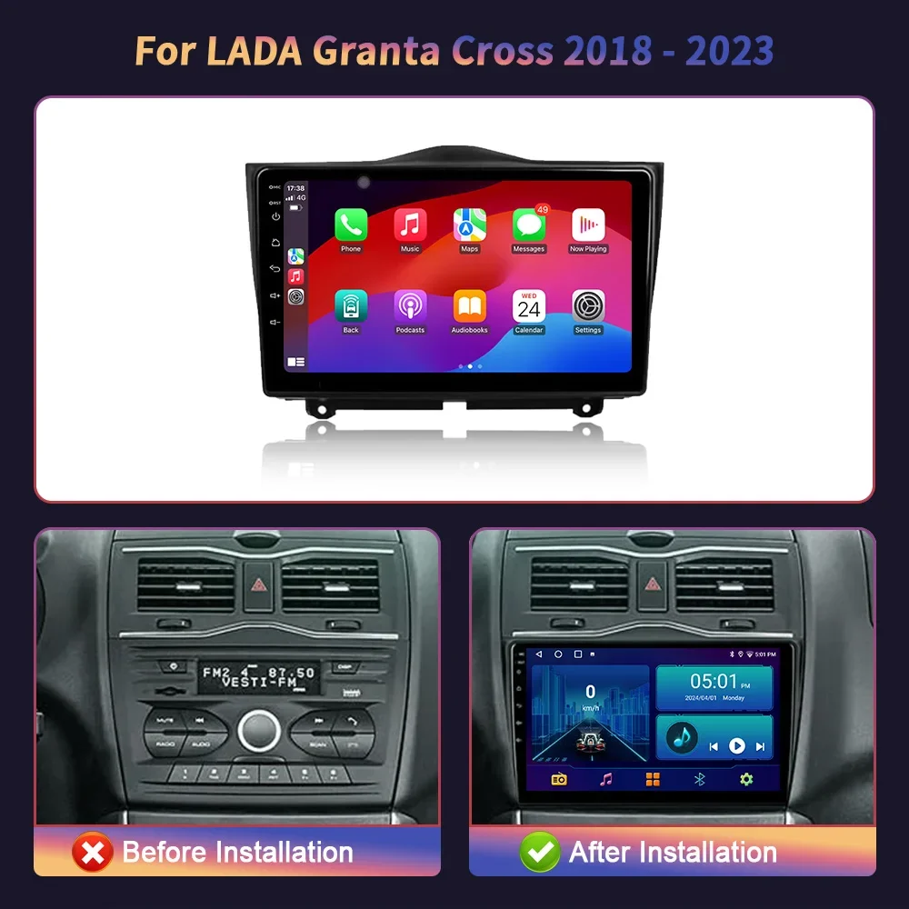 For LADA Granta Cross 2018-2023 Car Radio Android 14 Head Unit Multimedia Navigation Wireless Carplay Stereo Screen GPS 4G Wifi