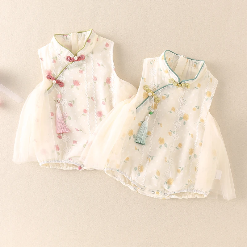 ชุดคลุมเด็กทารกหญิงลายดอกไม้ ผ้าฝ้ายผสม แขนยาว คอทรงกลม รุ่น Summer Flag Robe Dr Baby Girl's Onesie Bot Covering Svel