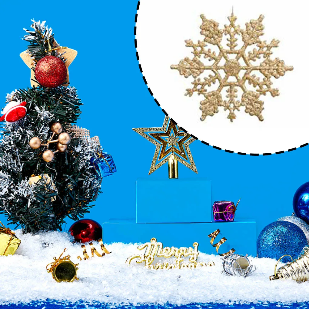 12pcs Plastic Christmas Xmas Snowflake Ornaments Tiny Sparkling Sequin Glitter Snow Wedding Holiday Festival Banquet Decor