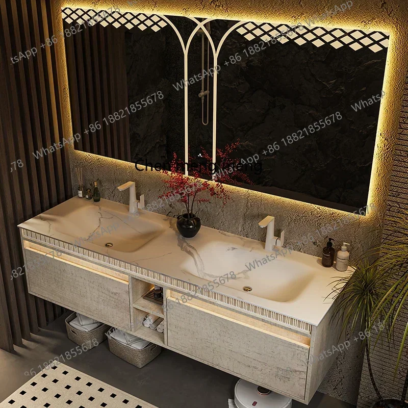 10 igh-end modern light luxury bathroom cabinet combination rock slab hot bending toilet washbasin