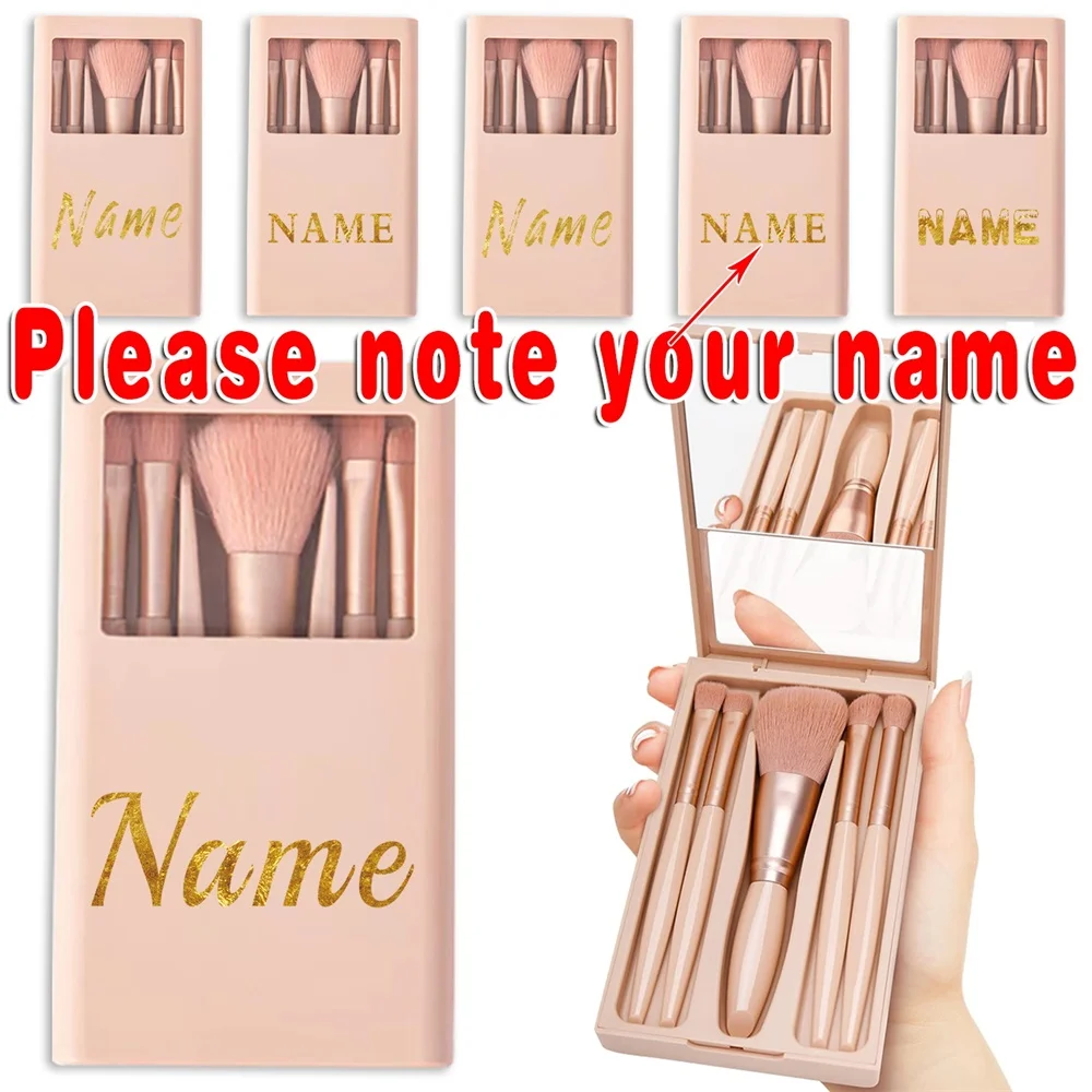 

Customized Name 5Pcs Makeup Brushes Set With Mirror Portable Foldable Organizer Box Cosmetic Brushes Kit Pocket Beauty Tools