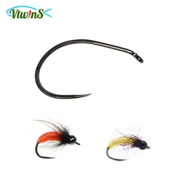 Vtwins 30PCS  Fly Fishing Hooks Black Nickel Finish High Carbon Steel Curved Nymph Scud Pupa Fly Tying Hook Fishing Accessories