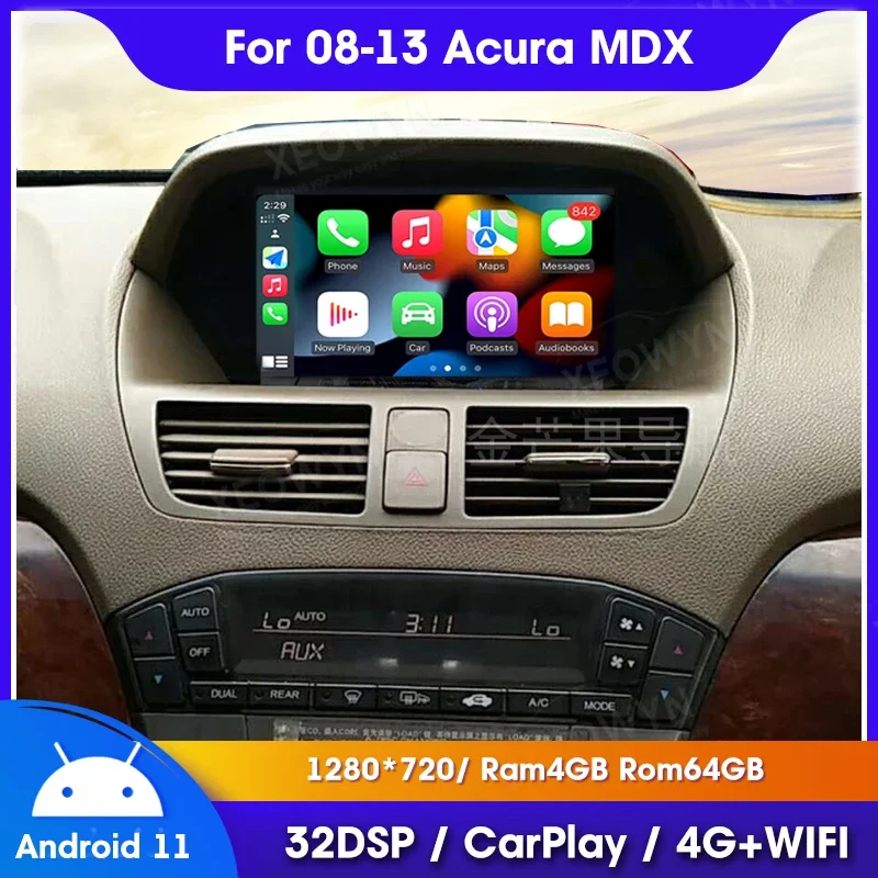 أندرويد 13 لهوندا أكورا MDX 2007 08 2009 2010 2011 2012 2013 الوسائط المتعددة راديو السيارة الصوت لتحديد المواقع أبل Carplay أندرويد السيارات
