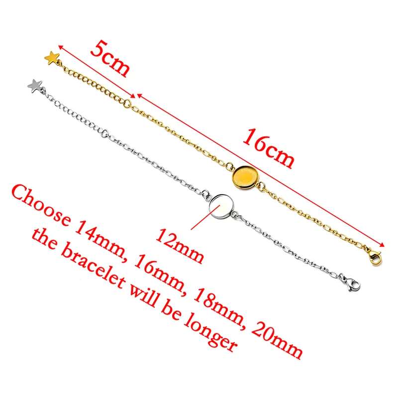 Stainless Steel 5pcs Vacuum Plating Gold Diy Fit 8-30mm Bracelet Settings Round Cabochon Base Different Circle Intervals Chain
