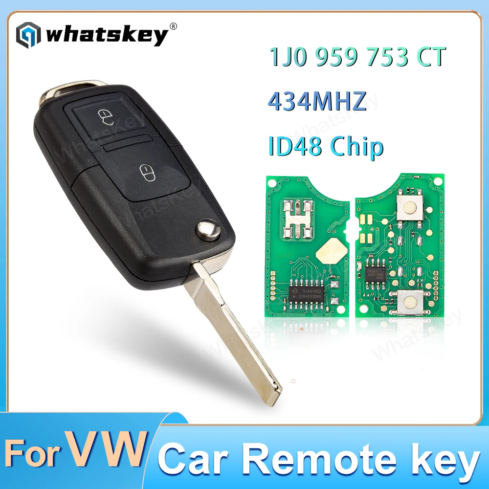 WhatsKey 434Mhz ID48 Flip Remote Car Key For VW Golf Beetle Bora Polo Passat Golf Skoda Touran Seat 1J0959753CT/J0959753AG