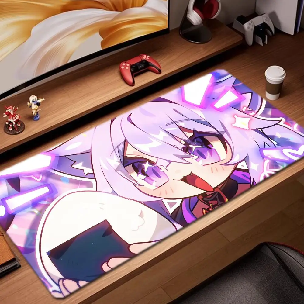 

Коврик для мыши Nekomata Okayu, игровые аксессуары, коврик для клавиатуры XXL, большой, с фиксирующим краем, 900x400 мм, настольный коврик, игровой коврик для мыши