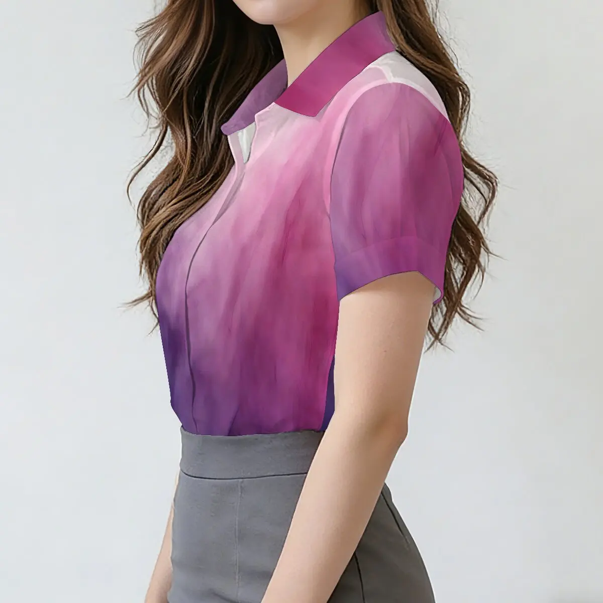 Summer women's short-sleeve shirt, delicate texture of gradient series, romantic dating, personalized and fashionable, trendy