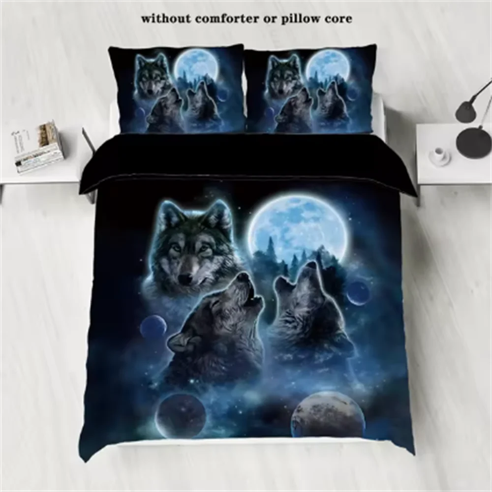 Wolf And Moon Theme Series Print Bedding set,comfortable,warm,For bedroom,hotel,homestay(1*down Duvet cover+2*pillowcase,No Core