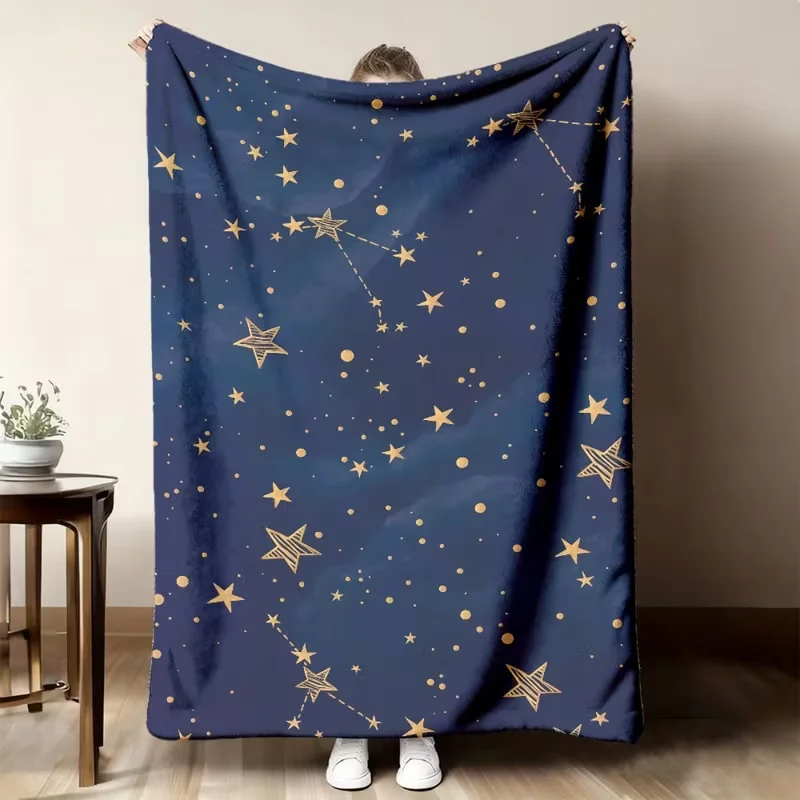 Dark Blue Golden Constellation Star Blanket Night Sky Print Soft Cozy Throw Blanket Celestial Aesthetic Decor All Season Blanket