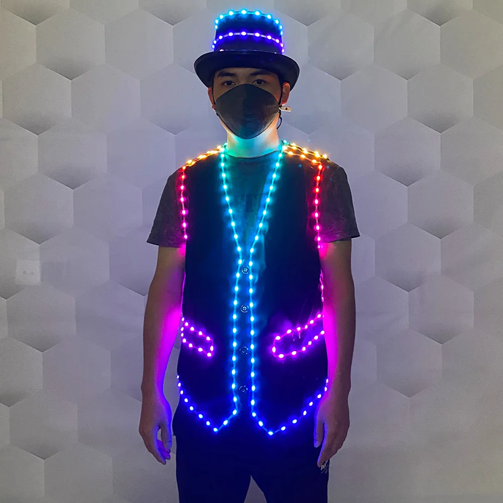 LED luminous vest hat Nightclub clothing jacket DJ Singer party luminous costume Festival event stage magic show Luminous props