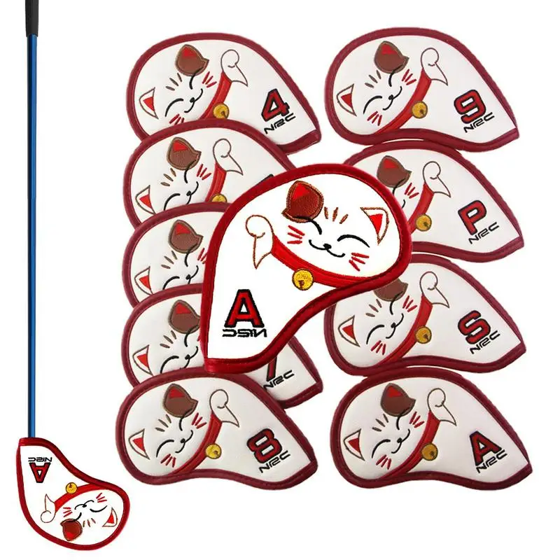 Golf Iron Covers 9pcs Iron Headcovers Golf Accessories Case Cat Pattern Protective Golf Iron Cover Protector For Beginners And