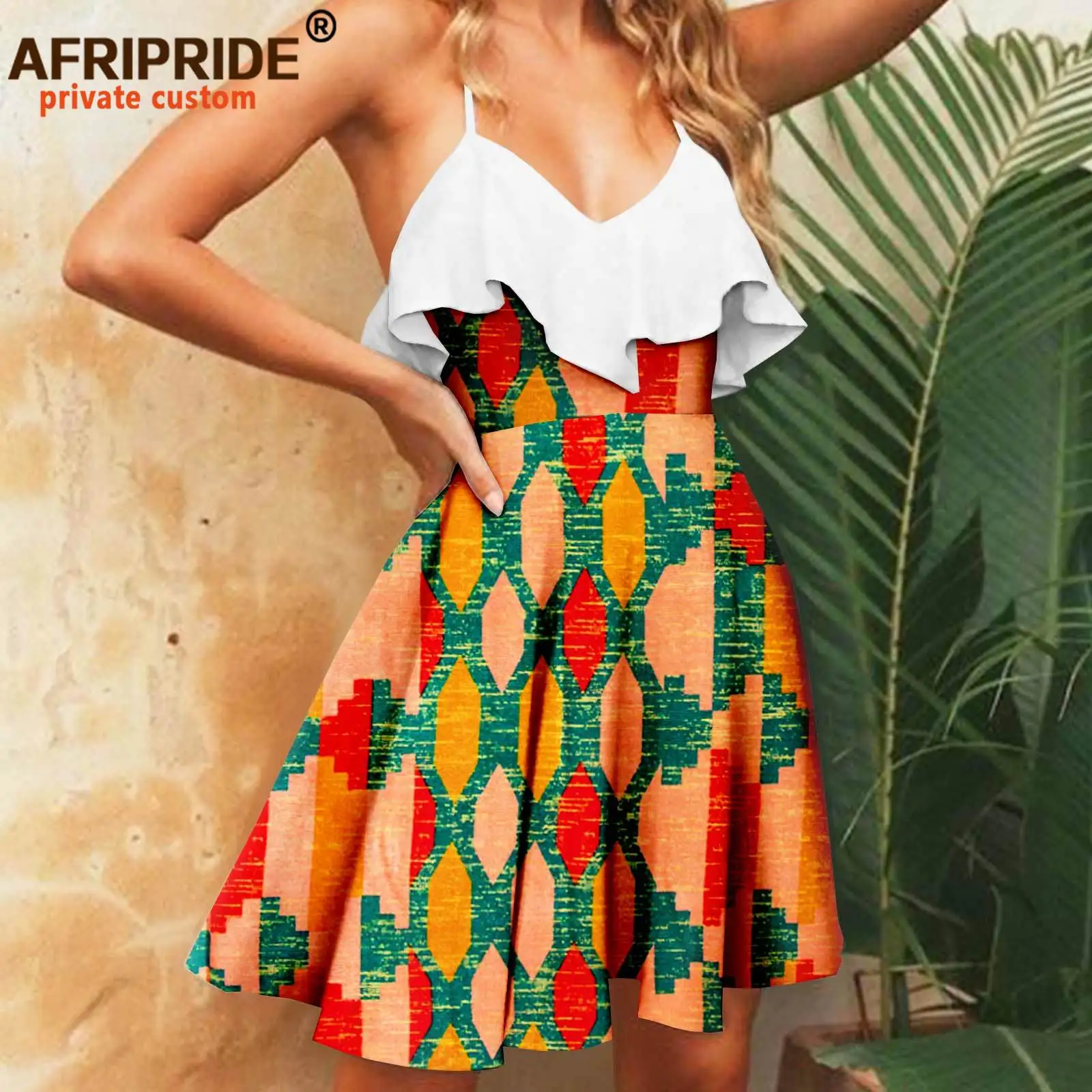 African Print Dresses for Women Backless Cross Dress High Waist Off Shoulder Ruffle Dress Mini  Sexy Party Dress A2125034
