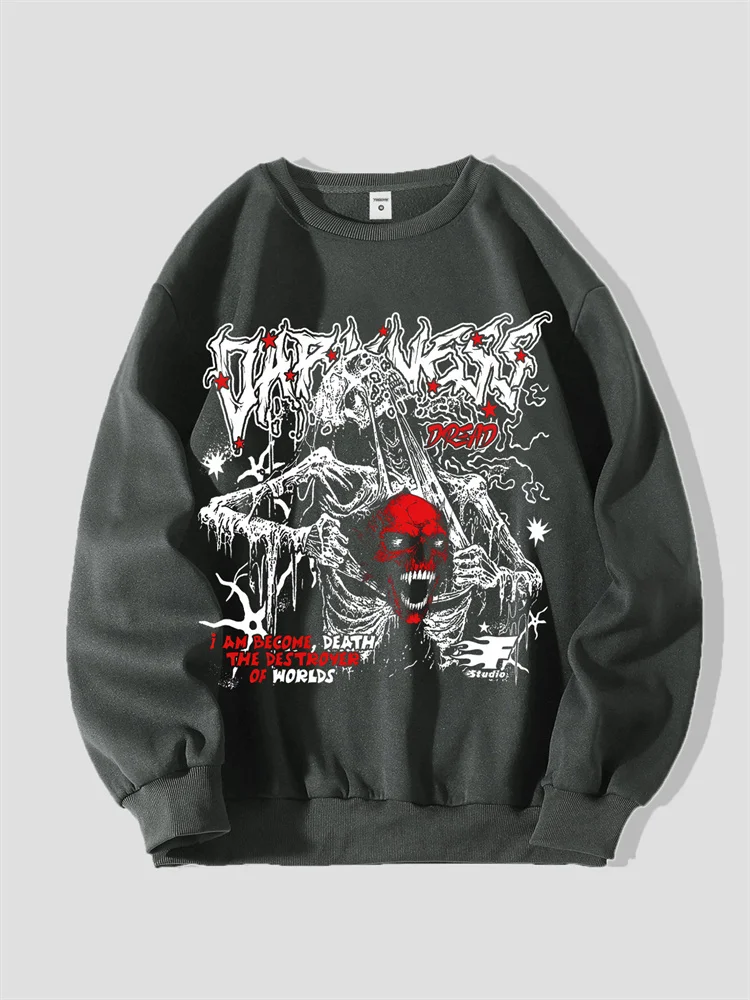 

Мужская повседневная толстовка с круглым вырезом в готическом стиле со скелетом и геометрическим узором, средний гибкий, свободный стильный весенне-осенний пуловер