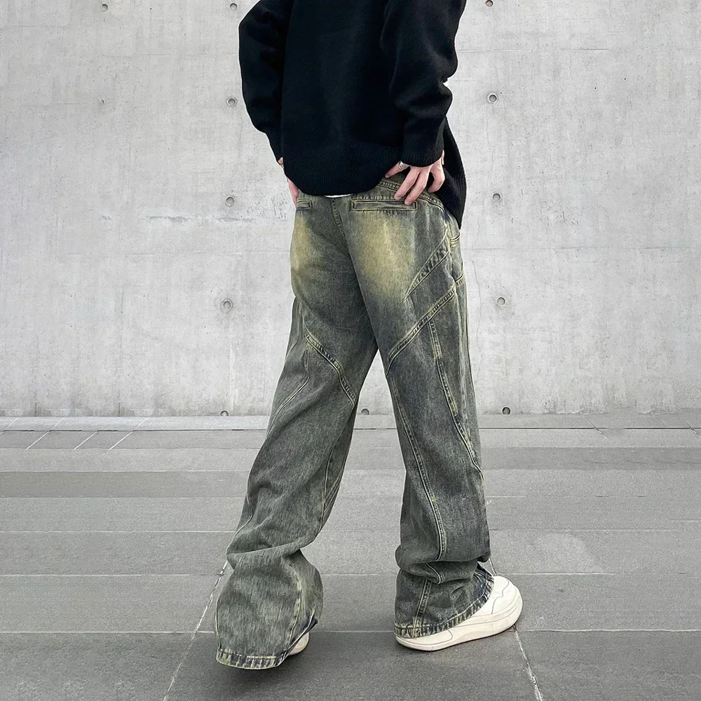 

Vintage Flared Jeans Men Wide Leg Baggy Trousers Autumn New Streetwear Fashion Distressed Original Street Y2k Denim Pants Winter