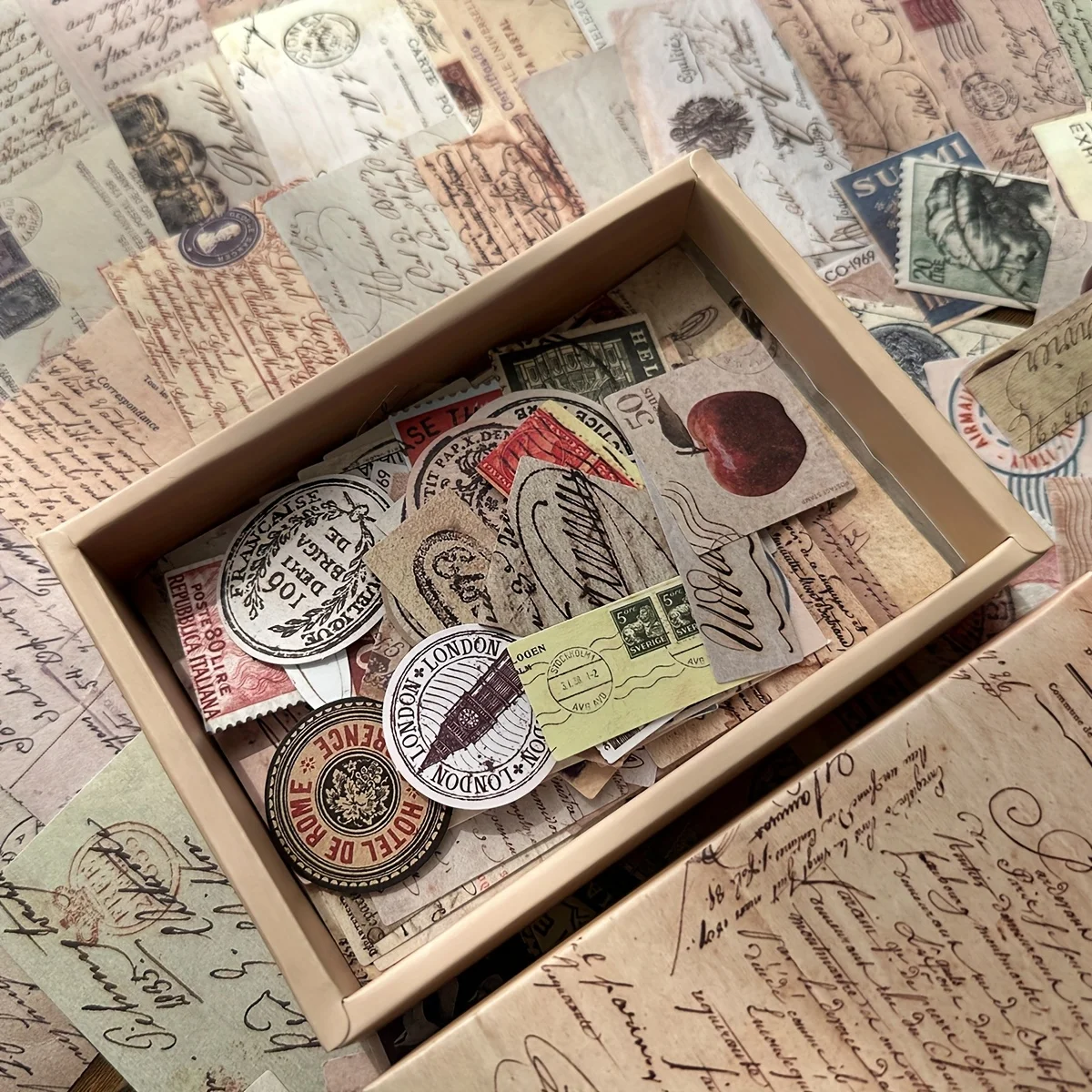 200 Uds. Una caja de 200 Material de estilo Retro, papel de respaldo estilo Ins, Material de decoración de embalaje, Material de manual clásico