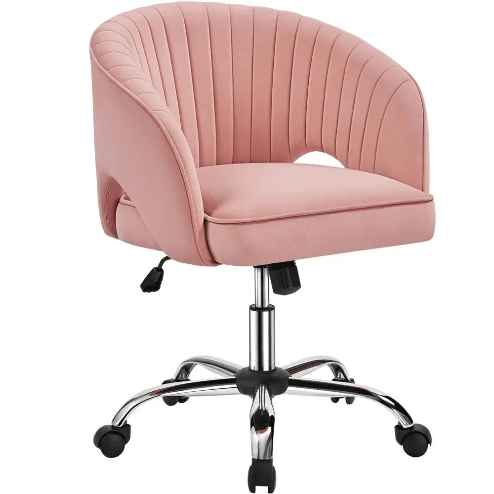 Adjustable Velvet Barrel Back Office Chair Pink Swivel Seat Home Office Meeting Rooms Comfy Stylish Design PP Castors 300lb