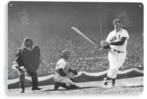 TIN SIGN Ted Williams Home Run Yankees Baseball Metal Store Card Shop A641