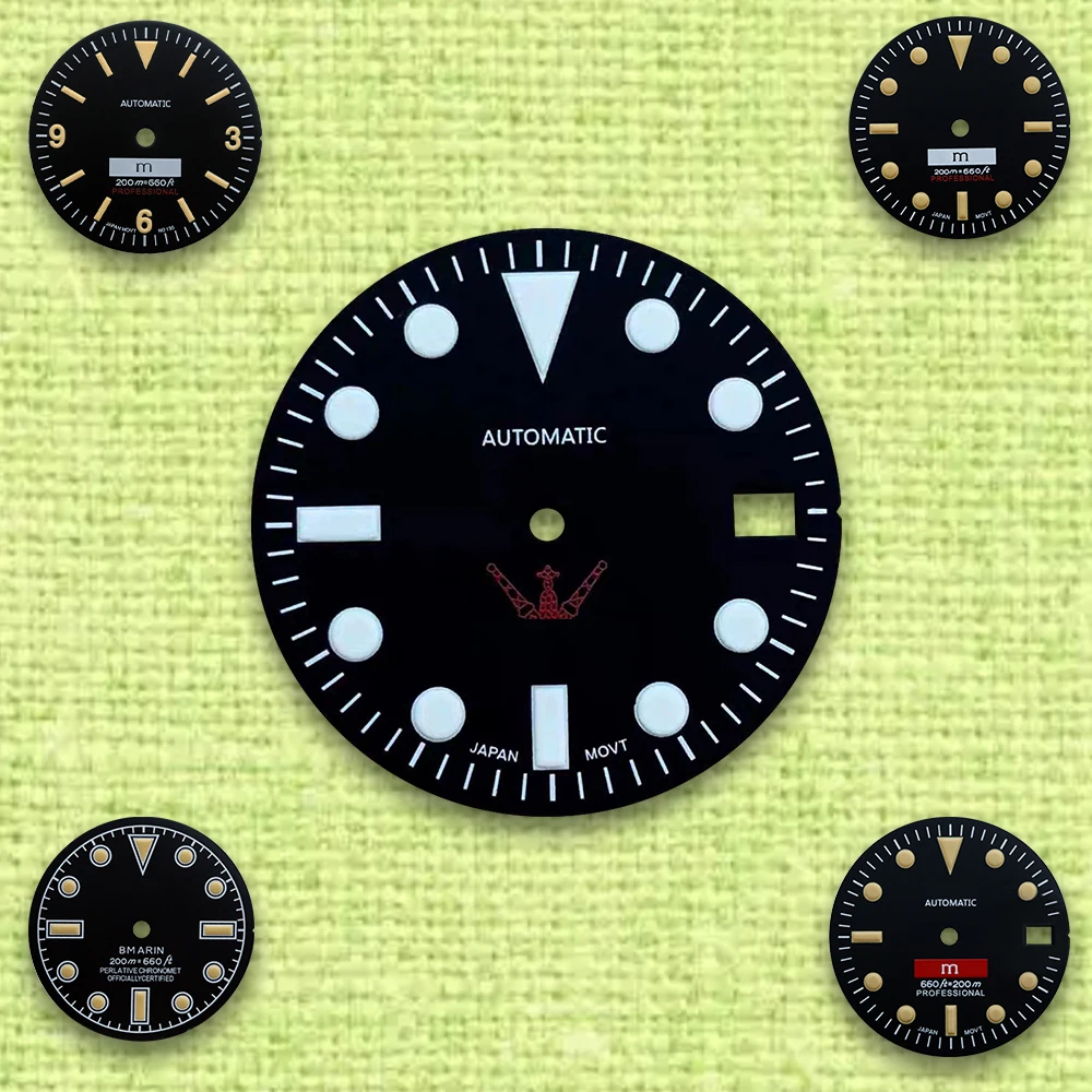 

Black Retro 28.5mm S Logo SUB Dial Suitable For NH35/NH36/4R/7S Japanese Automatic Movement Green Luminous Watch