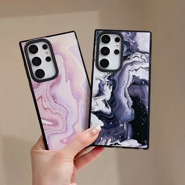 

Creative Marble Pattern Acrylic Black Border Case for Samsung Galaxy S22 S23 S24 Ultra S23+ S24 Plus Protective Shell