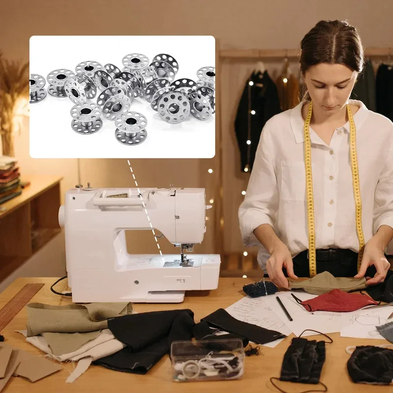 10-60 قطعة ماكينة خياطة منزلية لفائف الأسطوانة بكرات معدنية بكرة فارغة الفولاذ المقاوم للصدأ لأجزاء خياطة لف خيط الحرير