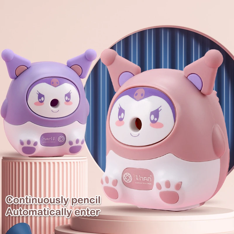 

New Sanrio cute Cinnamoroll Kuromi anime cartoon kawaii style automatic hand pencil sharpener for elementary school students