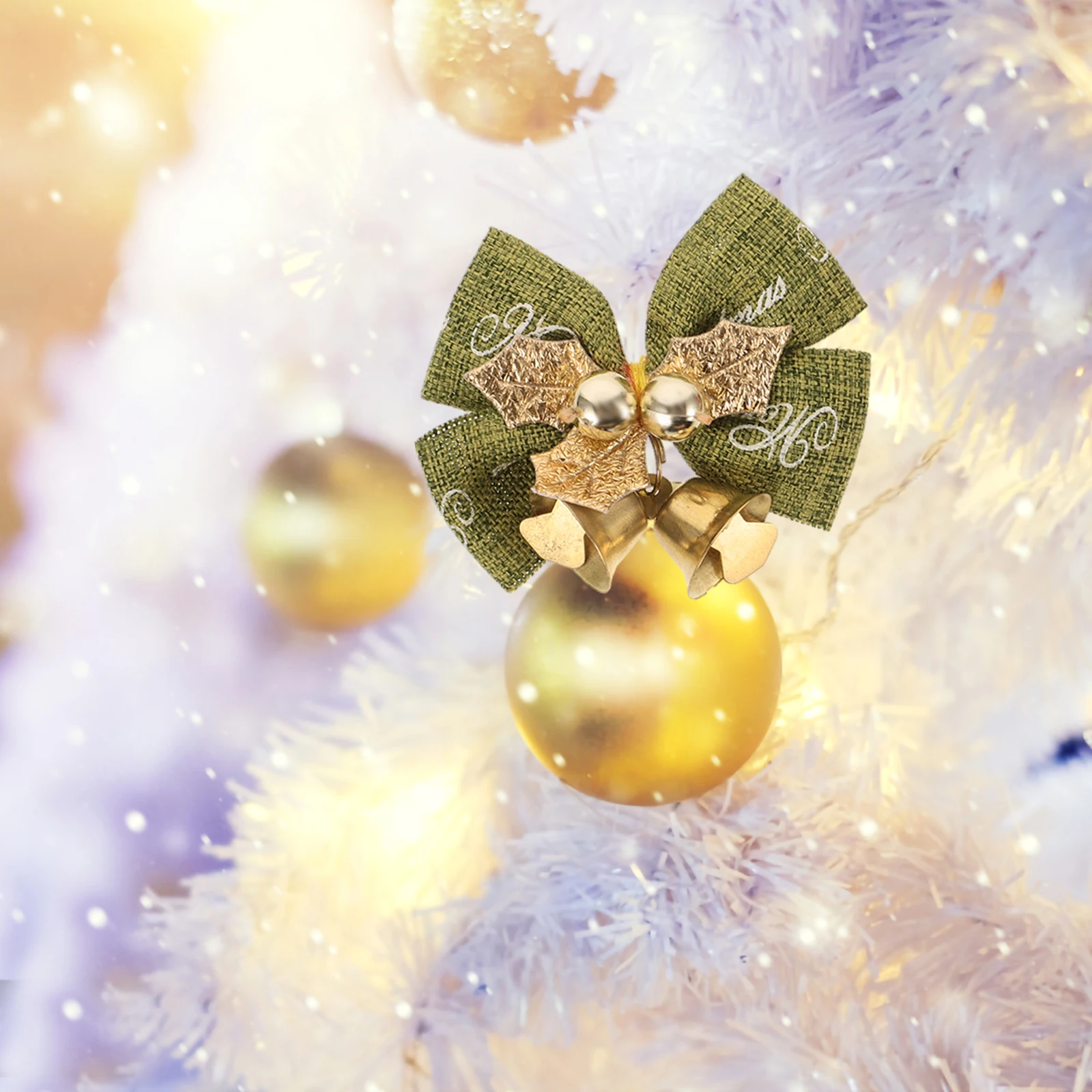 

8Pcs Christmas Tree Bows with Bells Lovely Bowknot Design Metal Cloth Festive Decorations Xmas Gift Accessories