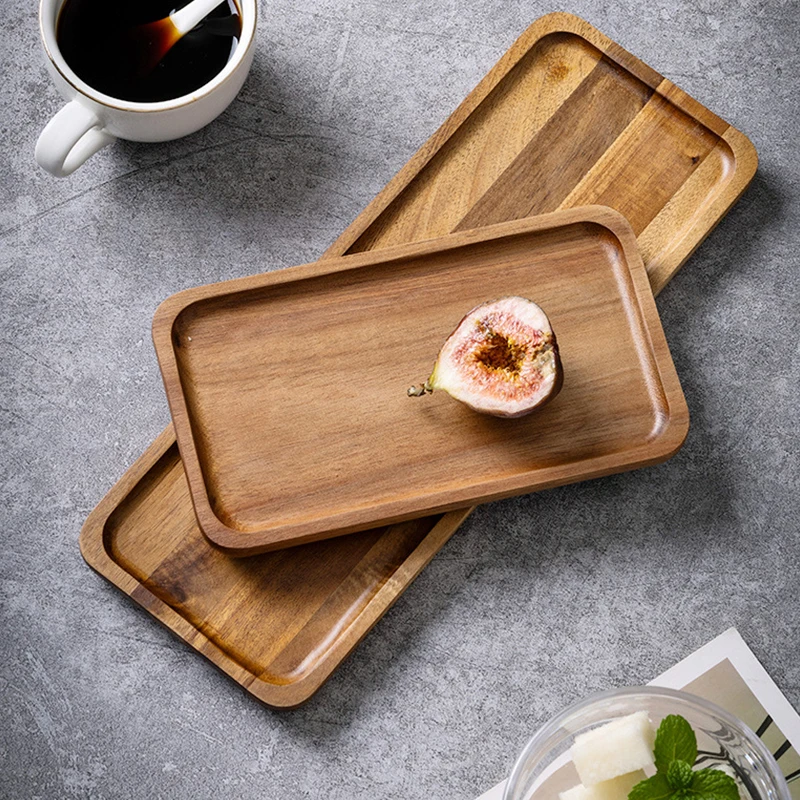 Japanese style acacia wood tea tray, rectangular wooden tea plate, wooden fruit cake dessert tray