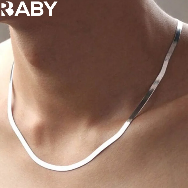 

925 Sterling Silver Fine 4MM Blade Chain Necklace for Women Men Luxury Wedding Party Jewelry Holiday Gifts