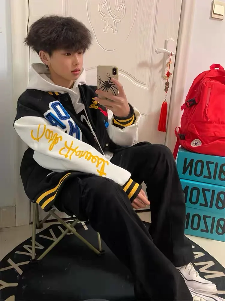 

Casual Embroidered Baseball Jaet for Couples Men Women Faionable Versatile Outerwear Spring Autumn Winter ex Jaet