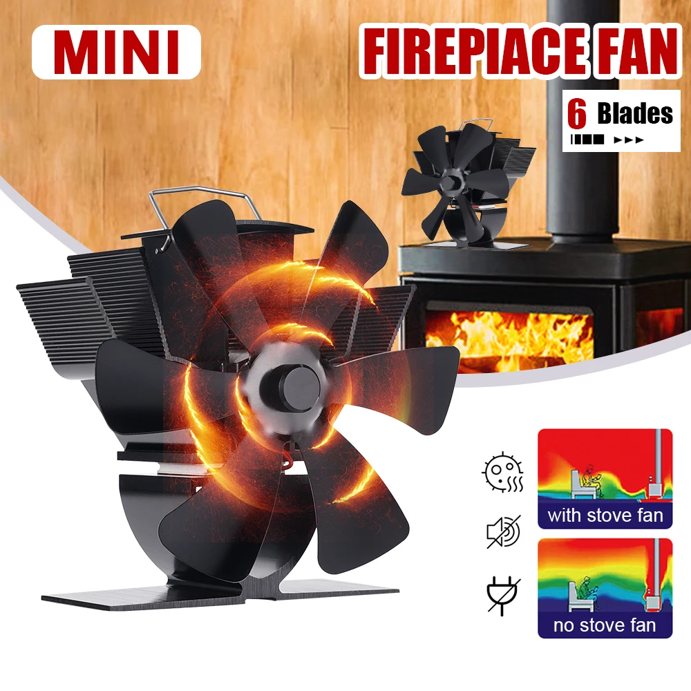 

Mini 6 Blades Fireplace Fan Log Wood Burner Stove Fan Heat Powered Heat Distribution Warming ECO Energy Saving No Electricity