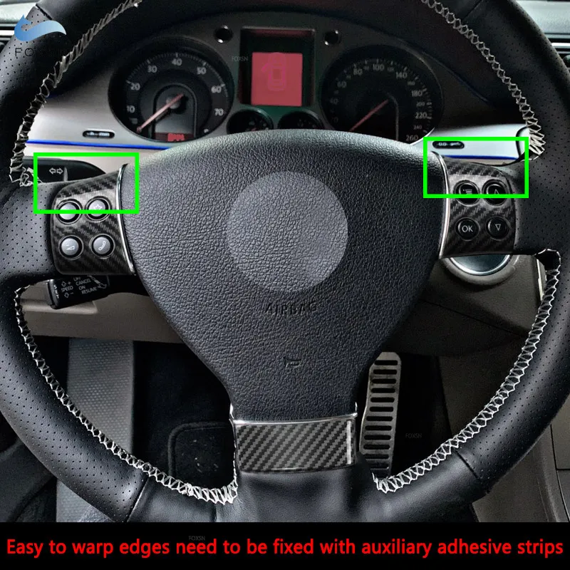 Panel de volante Interior para coche, cubierta embellecedora con textura de fibra de carbono ABS, 3 piezas, para VW Golf 5 MK5 Passat B6 Jetta MK5