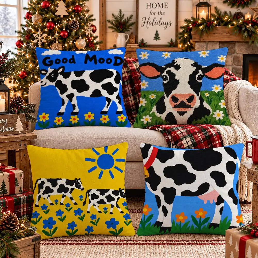Spotted Cow Cushion Cover 1/4Pcs Soft Plush Throw Pillow Cover Double-Sided Print Sofa Living Room Decor