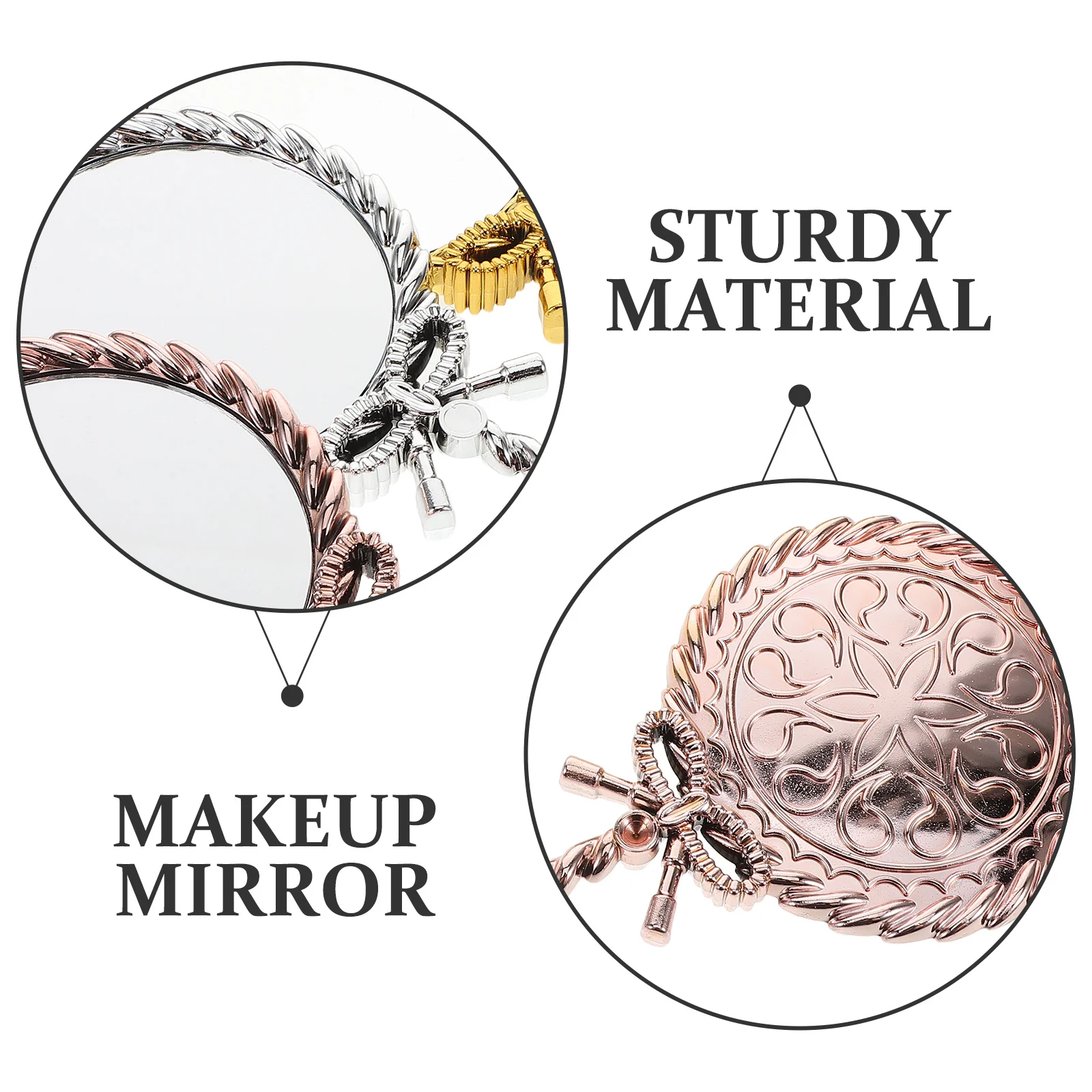 Espelho de mão vintage portátil de 3 unidades com alça longa Design elegante para aplicação de maquiagem e espelho de vestir de viagem