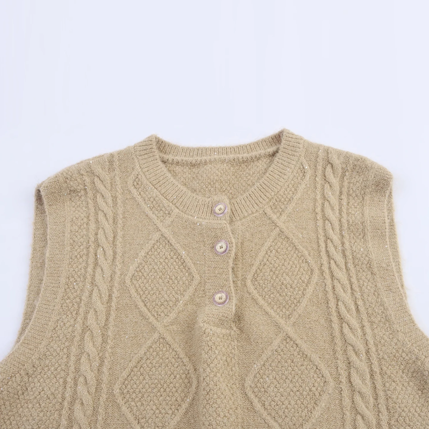2025 Autumn New Sle Women's Knitted Sweater Vest f Open Front Diamond Patterned Pullover Polyester Fiber Regular Thin