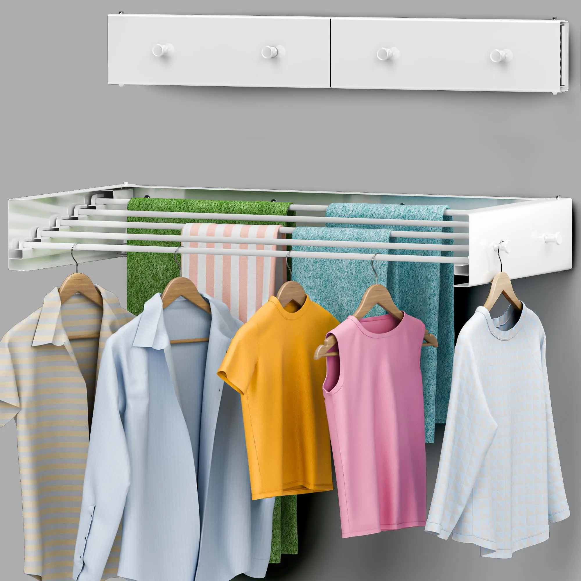 Foldable Wall Mounted Drying Rack 28 Inch Space Saving Laundry Hanging Rack For Clothes Towels